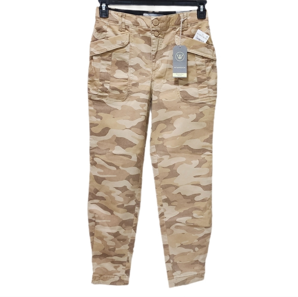 Wit & Wisdom Camo Utility Pants Tapered Leg Skyrise Ab Solution Honey Wheat 4
